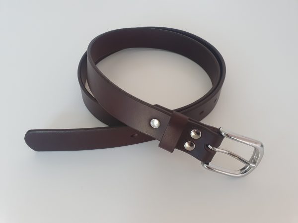 Dark Brown Leather Belt with Nickel Plated Buckle - Image 4
