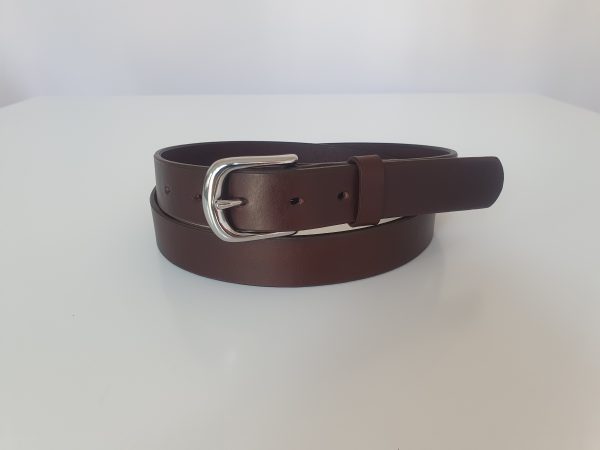 Dark Brown Leather Belt with Nickel Plated Buckle - Image 3