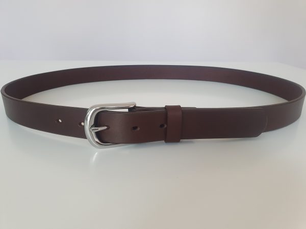 Dark Brown Leather Belt with Nickel Plated Buckle