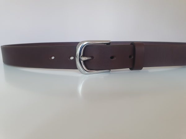 Dark Brown Leather Belt with Nickel Plated Buckle - Image 2